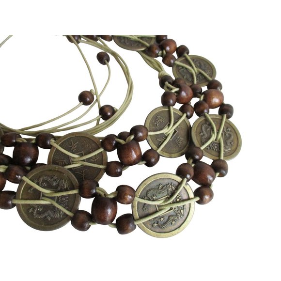 *Vintage MOD Beaded Rope Tie Belt Interwoven Metal Disks on Corded Tassels main image 3